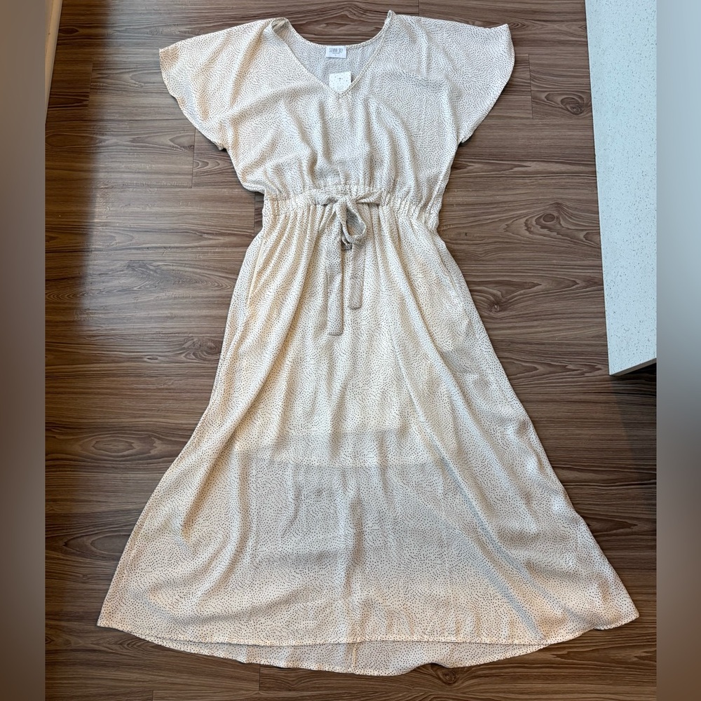 Sienna Sky Cream & Brown Polka Dot Midi Dress | Spring/Summer | NWT | Size Large